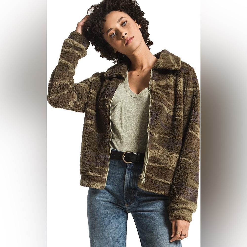 Z Supply Sherpa Camo Fleece Pile Teddy Jacket